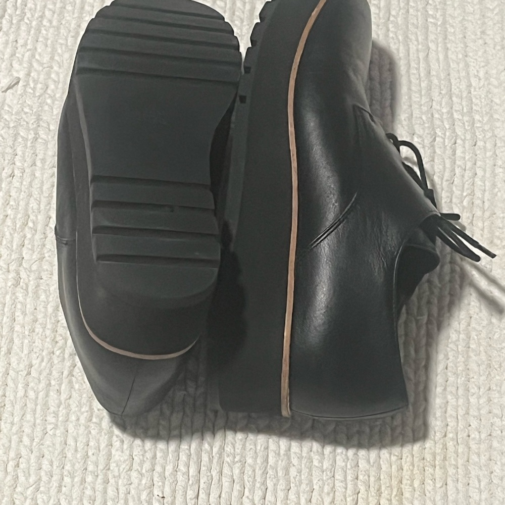 Eileen Fisher Black Leather Oxford Platform Shoes Size 9.5 Lace Up - Picture 5 of 6